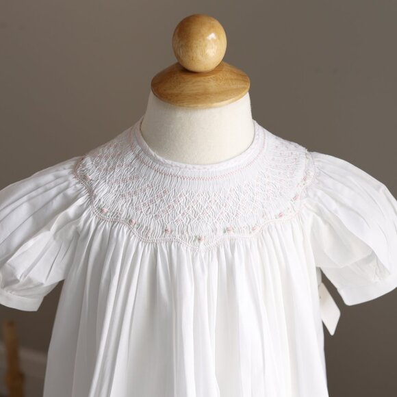 Feltman Brothers White Bishop Dress Smocked Embroidery Special Occasion NEW - Picture 2 of 6